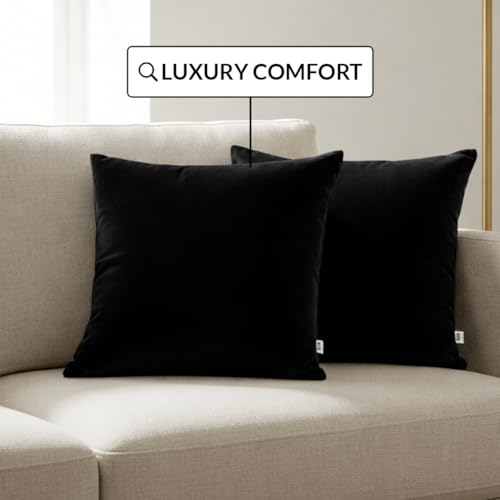 Image of HOMEMONDE Velvet Cushion Covers Set of 5-20x20 Inch Decorative Pillow Cover for Sofa, Couch, Chair, Black