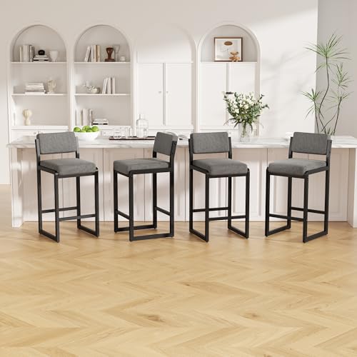 Image of Bar Stools Set of 4, Modern Counter Height Bar Stools with Back,26 inch Grey