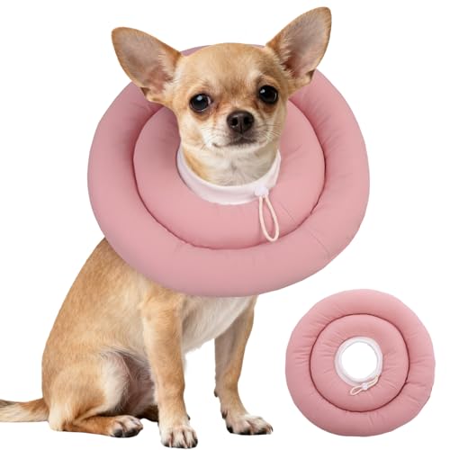 Image of IDOMIK Dog Recovery Collar, Waterproof Soft Dog Cone After Surgery, Comfy Protective Elizabethan Collar Alternative for Dogs Cats, Adjustable Pet Neck Donut Cone Anti-Licking Biting Wounds,Pink,S