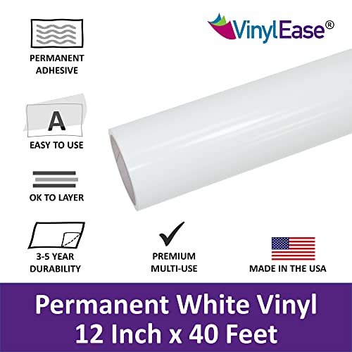 Vinyl Ease 12" X 40 Ft Roll Glossy White Permanent Adhesive Vinyl For Cricut, Silhouette, Pazzles, Craft Robo, Quickutz, Craft Cutters, Die Cutters, Sign Plotters - V0427 #TOP2