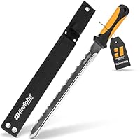 Hinrichs Dämmstoffmesser - rostfreies Dämmmesser 420mm - Gehärtete Doppelschliff-Stahlklinge 280mm - Dämmstoffschneider mit Etui - Geeignet für Dämmwolle, Styropor, Schaumstoff uvm.