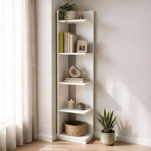 Modern Fonksiyonel 5 Raflı Kitaplık Beyaz, İnarch Dizayn Aura Kitaplık