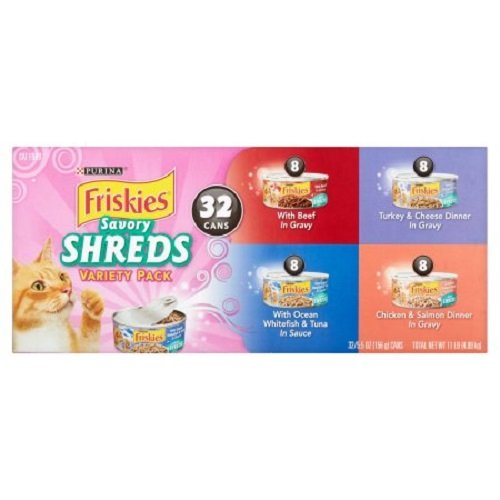 Purina Friskies Wet Cat Food, Savory Shreds Variety Pack, 5.5 oz Cans, Kittens & Adult Cats, Tasty & Meaty by Purina Friskies