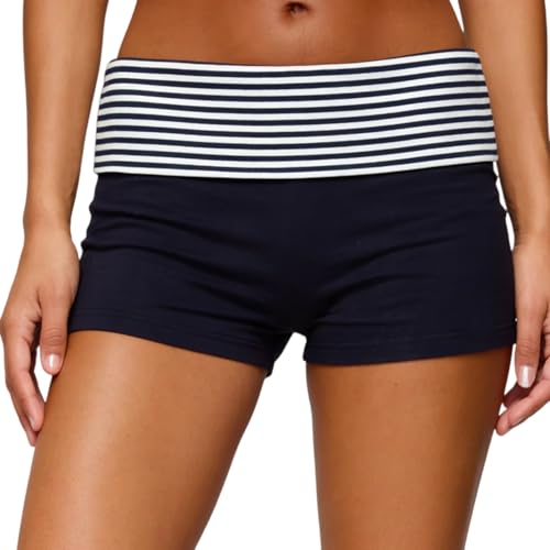 Image of KMBANGI Womens Fold Over Shorts Elastic Waist Y2k Lounge Shorts Foldover Cute Pajama Micro Bottoms Mini Shorts Sleepwear