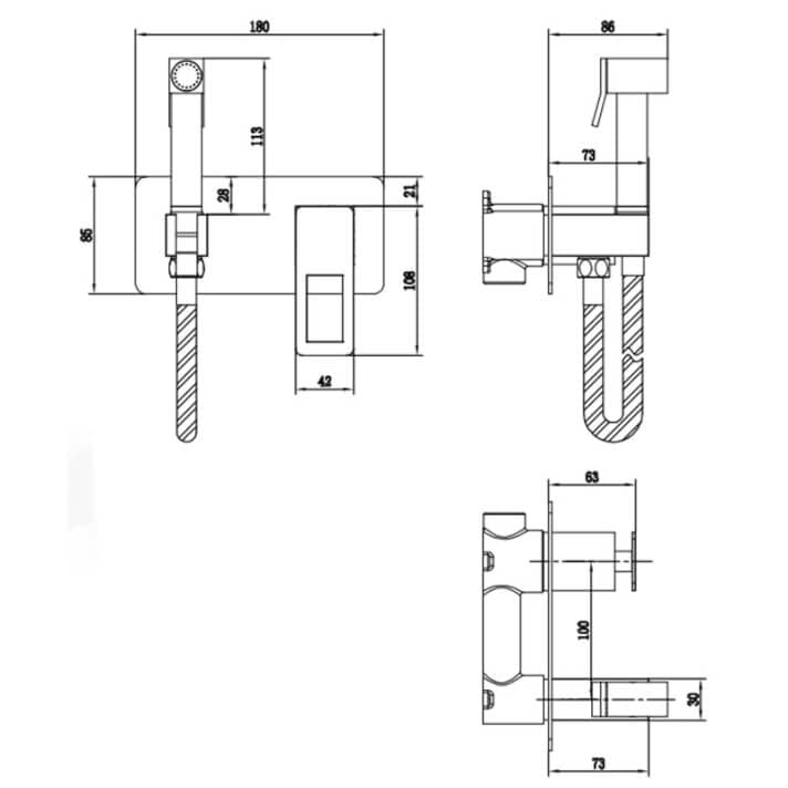 IMEX - Ducha higiénica empotrada - Grifo de Bide Monomando Para Empotrar WC - Grifos para inodoro - Serie Suecia Negro Mate BDC032-5NG