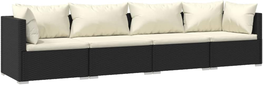 vidaXL Black Patio Furniture - Cream Cushion - 4 Seats