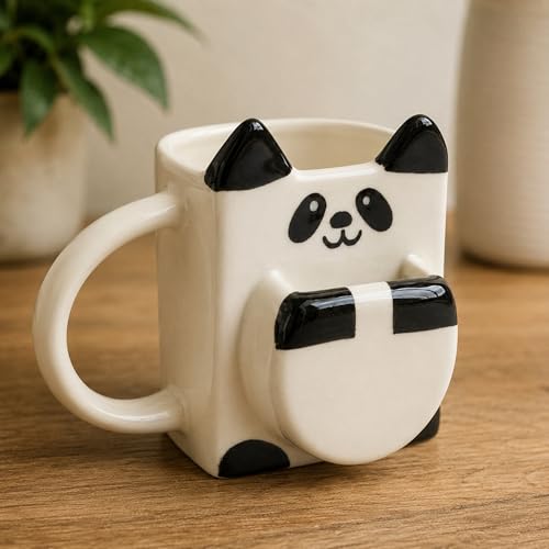 Image of Ceramic Panda Coffee, Tea Mug with 3D Cookie Biscuit Tea Bag Holder | Cute Panda Cup with Snack Holder | Tea Mug Gift |240ml | Microwave & Dishwasher Safe -Gift for Panda Lovers, Kids, Teens & Adults