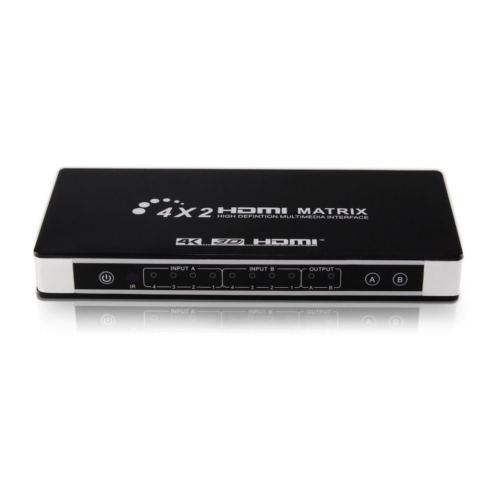 HDMI Matrix 4x2 Switch/Splitter UHD 4K2K UHD 3D z funkcją EDID, HDMI Matrix rozdzielacz przełącznik, MHL, ARC, Cinch, Toslink, RCA