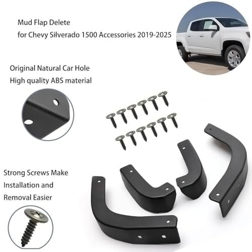 Image of Mud Flap Delete for Chevy Silverado 1500 Accessories 2019-2026, Mud Guard Chevrolet Silverado 1500 Parts Mudflaps Front Rear Replacement Kit 2019 2020 2021 2022 2023 2024 2025 2026
