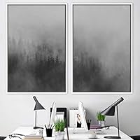 2 Piece Framed Canvas Wall Art Foggy Scenery Canvas Prints Home Artwork Decoration for Living Room,Bedroom - 16