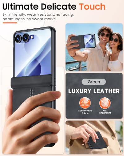 Image of Magnetic for Samsung Galaxy Z Flip 8 Case with Hinge Protection & Built-in Outer Screen Protector, Fit for Magsafe, Ultra-Thin PU Leather Matte PC Shockproof Cover for Galaxy Z Flip 8-Black Gray