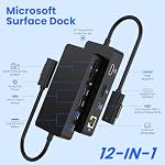 Station d'arrimage de surface, 4K@60Hz Triple Display via HDMI, DP & USB-C, 12-in-1 avec 120W Adaptateur d'alimentation pour ordinateur portable de surface 5/4/3 & Surface Pro 11/10/9/8/7/X, Surface Go/Book