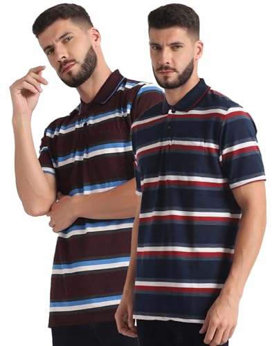 Image of INKKR Striped Men Polo Neck Half Sleeve T-Shirt