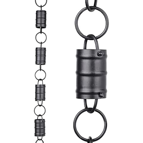 Rain Chains Pacific Three Stripes Cylinder Channel Link Rain Chain, 8.5 Feet Length, Aluminum, Black Powder Coated, Decorative & Functional for Gutter Downspouts Cover