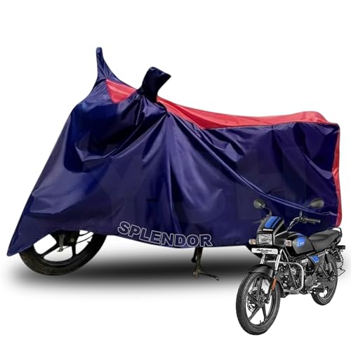 Y3H Bike Cover Compatible with Hero Splendor | All Weather Protect from Dust, UV Rays & Scratches with Mirror Pocket & Belt-Buckle | Two Wheeler Covers - Navy-Red