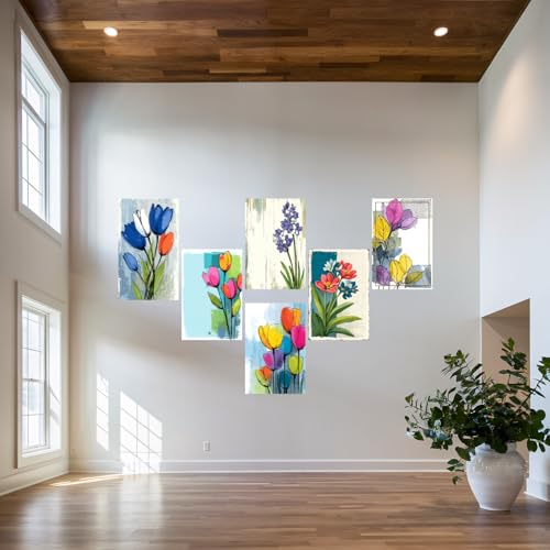 Image of SiddArtify Floral Wall Art Prints Set - Watercolor Flower Poster Decor for Living Room Bedroom - 8x12 inch Board Pack of 6
