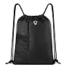 BeeGreen Black Drawstring Backpack Gym Bag For Men & Women – Sports Sackpack with Mesh Water Bottle Holder & 2 Zippered Pockets – Large 16x20 Inch Cinch Backpack Workout Bag for Running, Travel