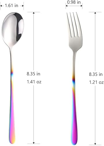 Vista 44 de Buyer Star Juego de cucharas y tenedores de acero inoxidable 18/10, cambio gradual, cuchara y tenedor de mango largo, color degradado, juego