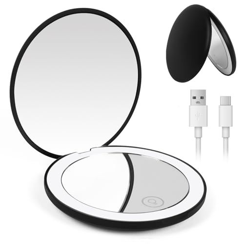 OSDUE Compacto con Aumento 1X/10X,Mini Espejo de Maquillaje LED Plegable,Espejo de Bolsillo Pequeño Recargable por Type-c Portátil Espejo de Viaje para depilar Cejas Adecuado para Bolsillos y Bolsos - imagen 8