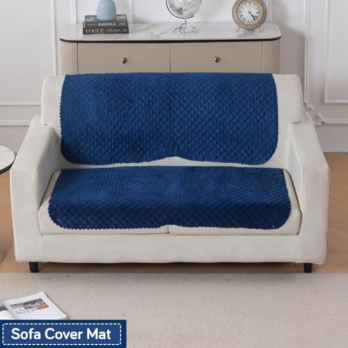 Image of HOKIPO Quilted Sofa Cover 2 Seater for Seat & Back, Washable Kids & Pet Friendly Sofa Cover, 'Quilt Classic' Navy Blue (IN-926-NBL*2)