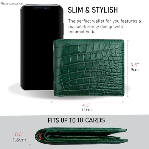 Image of Green Exotic Double Side Leather Bifold Wallet Men, RFID Blocking Wallet