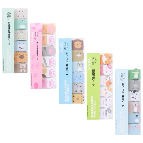 Culinavog Notas Adhesivas Bonitas de Animales, 5 Paquetes (570 Hojas) Sticky Notes Kawaii de Gato, Patitas y Animales del Bosque, Marcapáginas Colorido para Niños