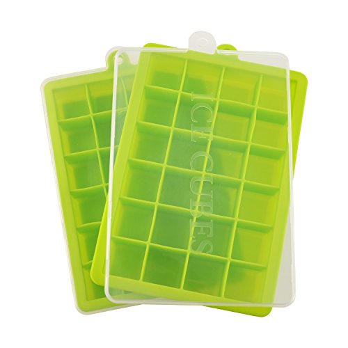 Bandejas para Hielo Silicona, 24 Cubos Cubitera Hielo para Whisky Mas Zumos Vino Frutas Hierbas Salsas Postres Cóctel, Sin BPA, 2 Piezas (Verde)