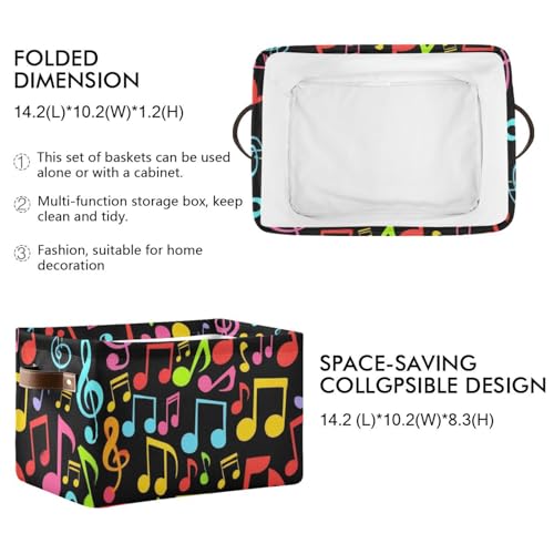 Image of Aslsiy Storage Basket Music Notes Colorful Nursery Bins Black Baby Box Canvas Clothes Shelf Basket Laundry Hamper Gift Basket for Home Closet 1 Pcs