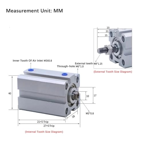 Cylindre pneumatique SDA50 actionneur compact mince à course variable