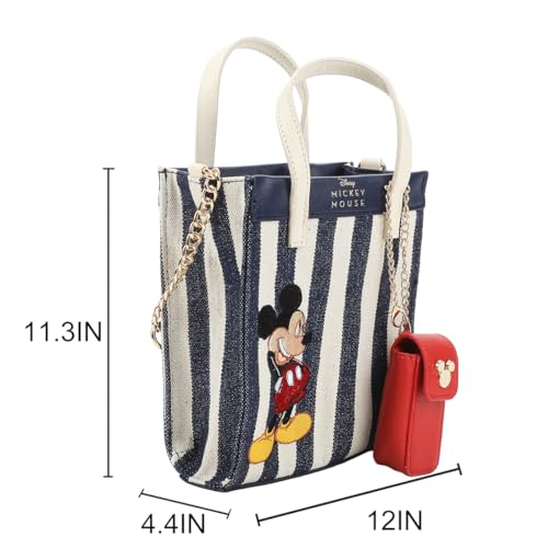 Disney Bashful Mickey Pose 11.3" Blue & White Striped Crossbody Bag4