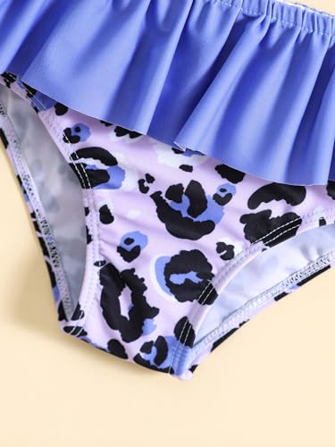 Image of Girl's 2 Piece Bikini Set Leopard Print Swimsuit Ruffle Bow Bathing Suit Teens Girls Purple 110