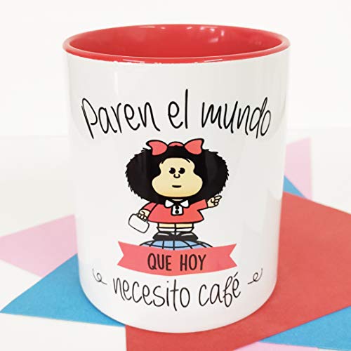 La Mente es Maravillosa - Taza con Frase y dibujo. Regalo original y gracioso (Paren el mundo que hoy necesito un café)