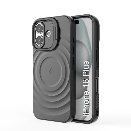 Image of LuxuryKase Shockproof Case for iPhone 16 Plus | Ripple Pattern | Camera Protection | Inner Velvet Fabric Lining | Protective Cover with Enhanced Grip & Wireless Charging Support - Black