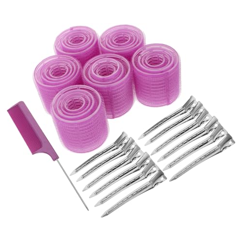 Ipetboom 1 Set Self Grip Hair Curlers Set Rollers with Colored Clips Rat Tail Comb for Effortless Bang Styling No Heat Hairdressing for Long and Short Hair Purple