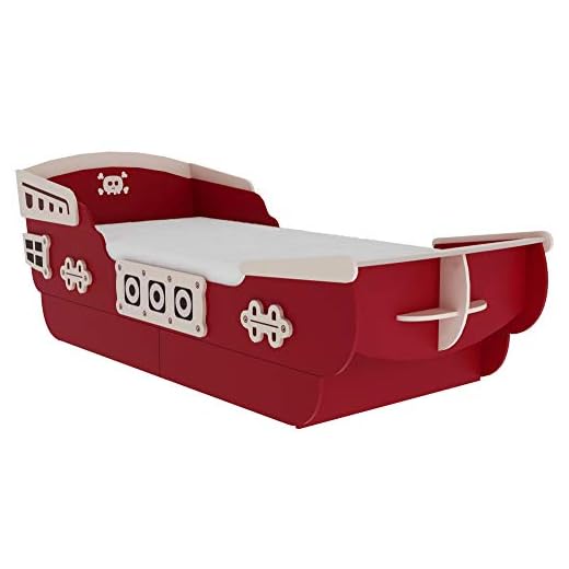Demeyere Cama Infantil Juvenil Imitacion Barco Pirata Color Rojo Burdeos Original para colchones 120x190 cm