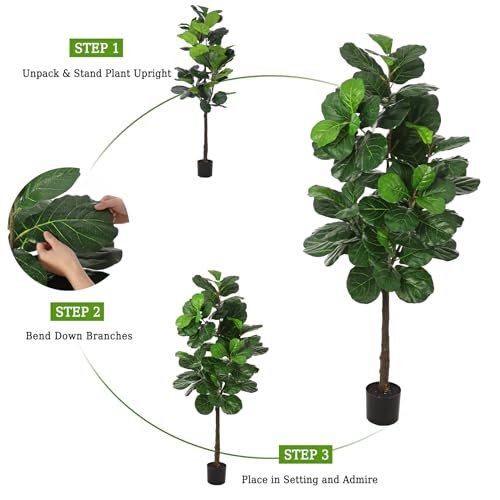 Artificial Fiddle Leaf Fig Tree, 6FT Fake Fig Silk Tree in Pot Artificial Tree, Ficus Lyrata Faux Trees for Home Office Living Room,Decorative Fake Plants for Indoor Entryway Decor Home Office 1 Pack