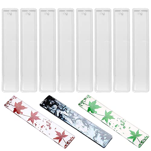 Aabellay 8 moldes rectangulares de silicona para marcapáginas de resina epoxi, molde transparente con agujero para joyería de resina epoxi DIY fans - 5.8 pulgadas Cover