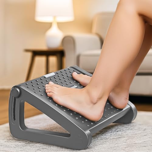 Image of Foot Rest Under Table Foot Rest for Under Desk at Work Stool Ergonomic 6 Heights Adjustable Footrest with Massage Roller, Portable Under Desk Foot Stool for Home,Office, Black, Adjustable (Premium Grey, Adjustable)