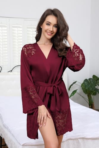 Anetyflying Women Slik Robes Lace Trim Stain Kimono Bathrobe for Bridesmaid - image 7