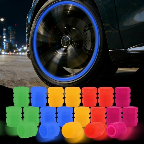20 Piezas Tapas de Válvulas Luminosas para Coche, Tapones Rueda Coche Fluorescente, Tapones Fluorescentes para Neumáticos, Tapas Luminosas Accesorio Universal para Aire Coche Bicicleta Moto(5 Colores)