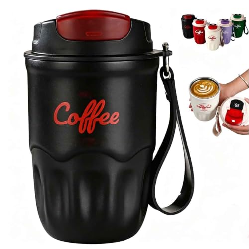 Coffee Vacuum Flask,Smart Led Temperature Display Coffees Cup With Leak-Resistant Lid And Handle,12 Oz 316 Stainless Steel Liner