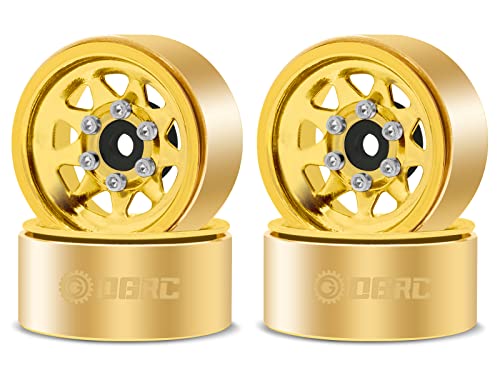 Image of OGRC 1.0 RC Wheel Rims with Brass Rings Deep Dish Wheel Rims 1.0 Beadlock Wheels for 1 /18 TRX4M 1 /24 SCX24 C10 JLU Deadbolt Gladiator Bronco Crawler Car (Yellow)