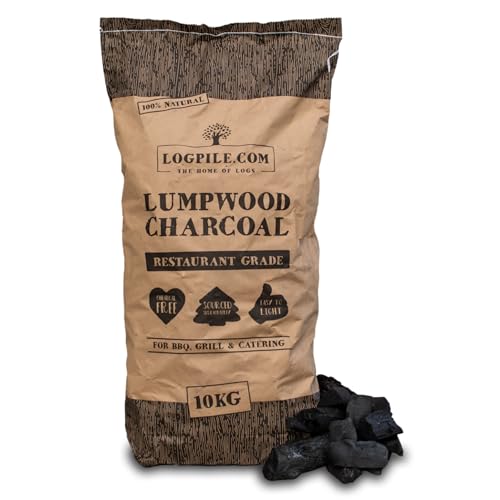 Logpile - Lumpwood Charcoal for BBQs (1x10kg) | Premium Restaurant Grade Smokeless Coal for Barbecues Smoker & Pizza Oven | Big Chunks for Long-Burning Fuel Perfect for Outdoor Cooking | 70L Bag