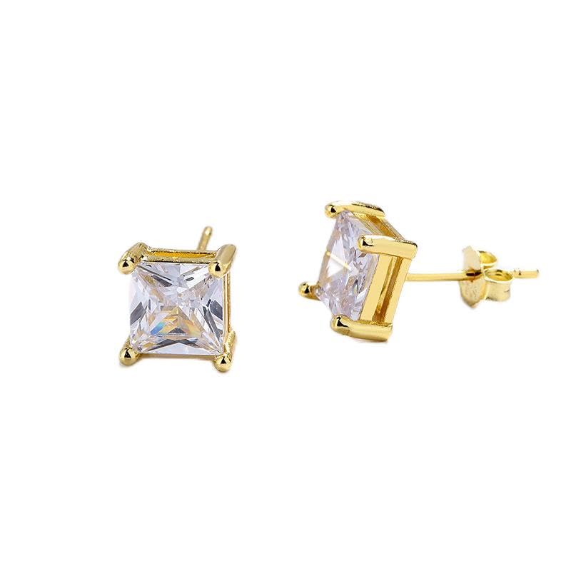 18K Gold Plated 925 Sterling Silver 3 MM Princess Cut Square Stud Earrings for Men & Women, Cubic Zirconia Solitaire 4-Prong Basket Hip Hop Post Earrings, Hypoallergenic Tarnish Resistant Unisex Piercing Jewelry Gift-image-46