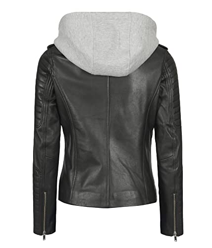 Decrum Detachable Hooded Leather Jacket Women - Real Lambskin Leather Jackets for Women with Hood4