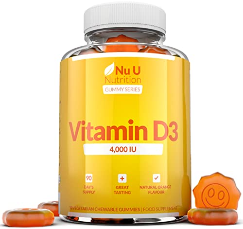 Vitamin D3 Gummies 4000 IU Adults - 90 High Strength Gummies - 1 a Day - Natural Orange Flavour - Vegetarian VIT D Supplement - Chewable VIT D Gummy - Made in The UK - Nu U Nutrition