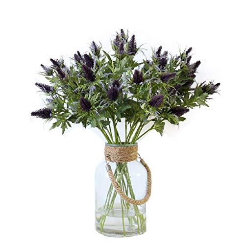 Allinlove 4 Bundles Artificial Thistle Spray Eryngo Fake Eryngium Sea Holly Flowers Bouquet Wedding Home Shop Office Restaurant Party Decor Table Centerpiece Flowers Arrangement (Purple Gray) #TOP4