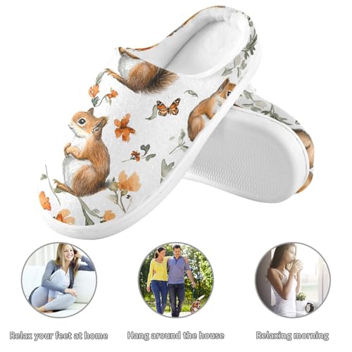 JUNZAN Aesthetic Squirrel White Womens House Cotton Slippers Lightweight Memory Foam Indoor Slippers for Bedroom Birthday Presents 6-73