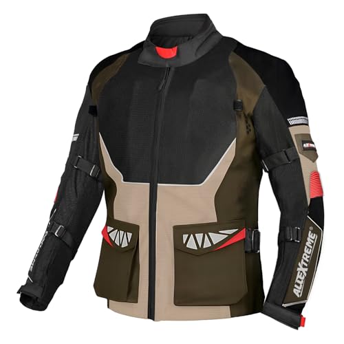 Image of Allextreme RALLY Unisex Motorcycle Touring Riding Jacket Polyester & Mesh Fabric with Abrasion Resistance Impact Protection Back Elbow Shoulder CE Lvl 2 Certified Armour Chest for Bikers (L, O Green)