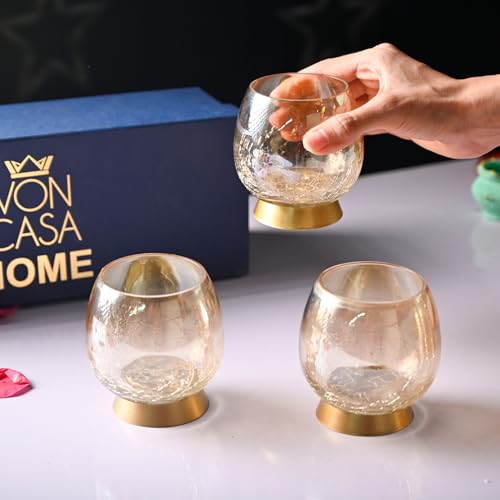 Image of Market99 T-Lite Holder Set of 3 | Iron & Glass Votive Candle Holders | Round Transparent T-Light Holders | Decorative Home, Diwali, Christmas, Wedding & Festive Tabletop Decor